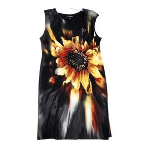 Saint Tropez West Dress Womens 14 Black Yellow‎ Floral Sheath Sunflower Colorful